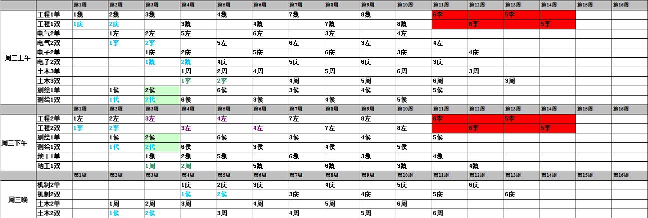 2016-2017年度秋季排課表