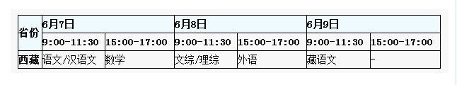 2016年西藏高考時(shí)間及考試科目安排