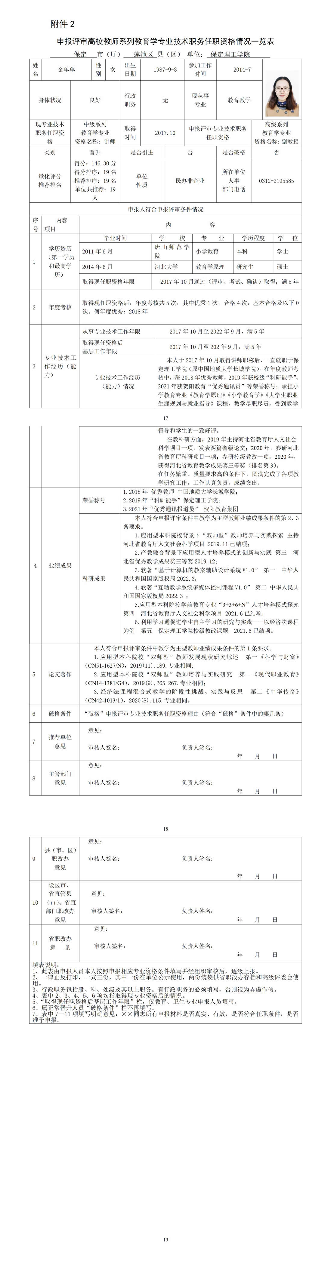 金單單任職資格情況一覽表