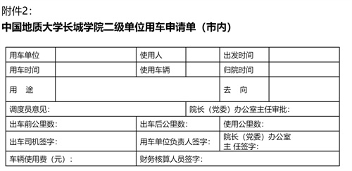 中國(guó)地質(zhì)大學(xué)長(zhǎng)城學(xué)院二級(jí)單位用車收費(fèi)管理辦法試行